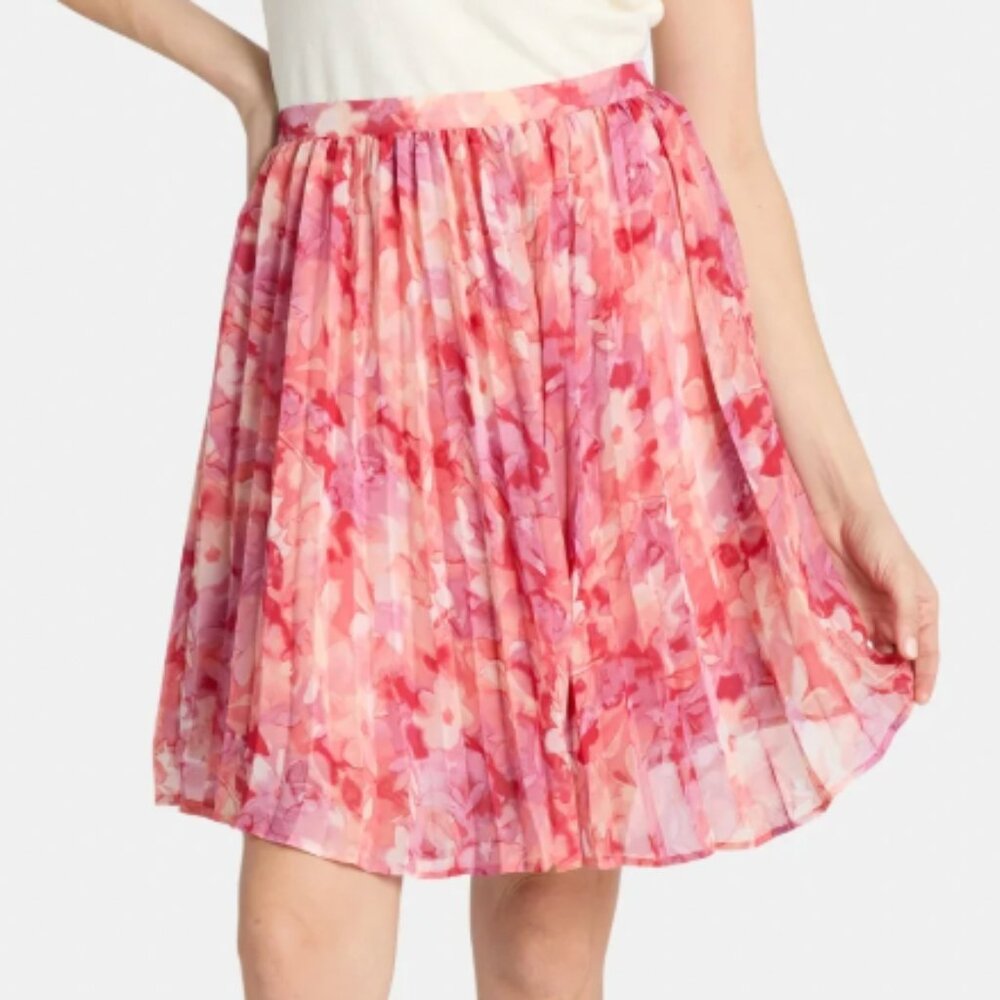 TIME & TRU Coral Pink Mauve Floral Lined Pleated Skirt - Size M (8/10) - NWT